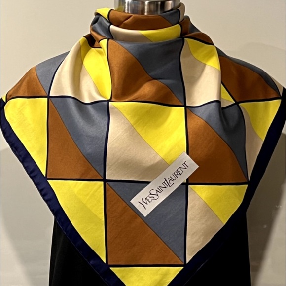 Yves Saint Laurent Geometric Yellow and Orange Scarf - Picture 3 of 10
